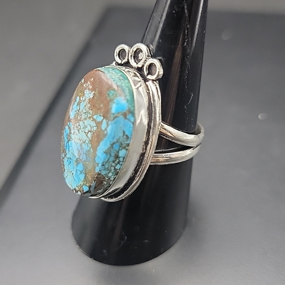 17441 Arizona Kingman Blue Moon Turquoise 925 Silver Plate Size 8 Women's Ring